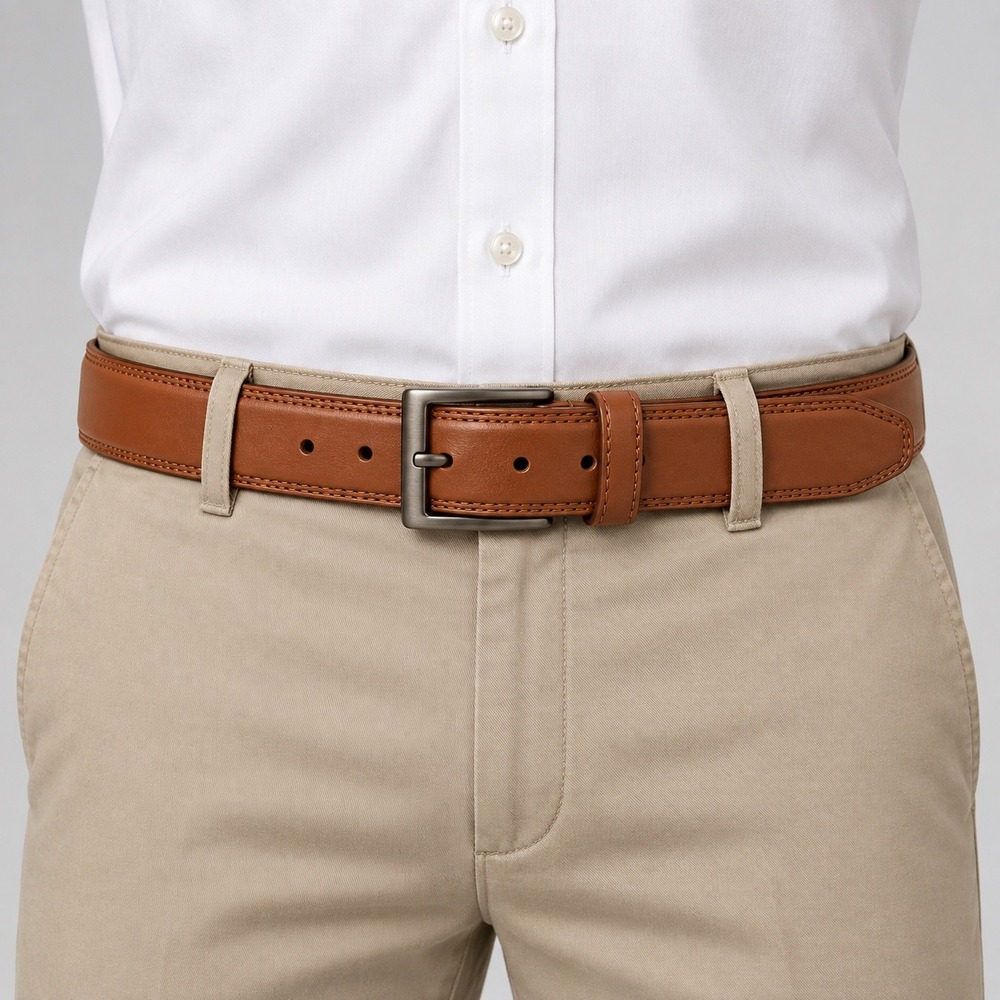 Genuine Leather Belt Men 48 Brown Classic Professional Triple Stitch Big & Tall